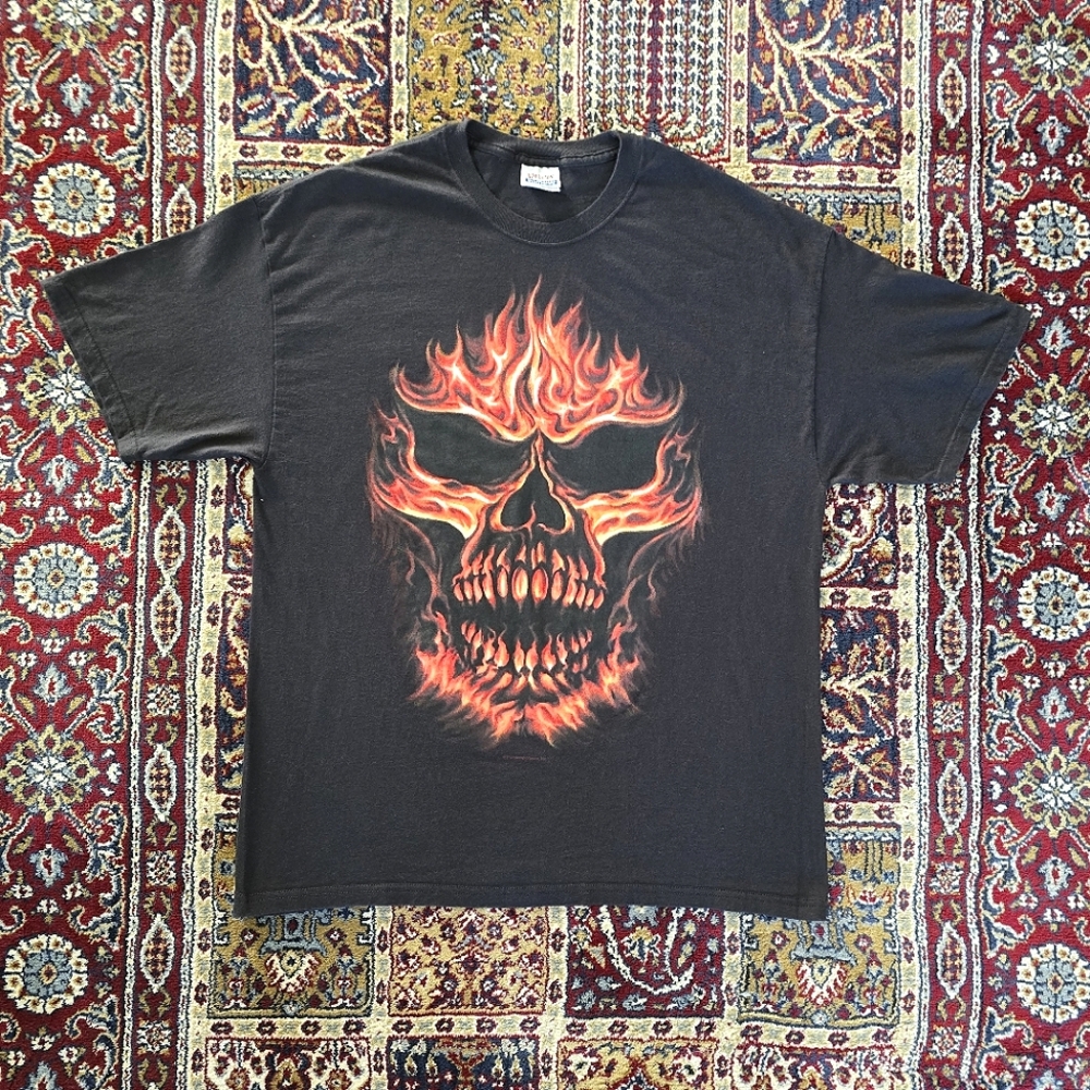 Thunder Sportwear Flame Skull TShirt Hanes Heavyweight Tag Size XL Black